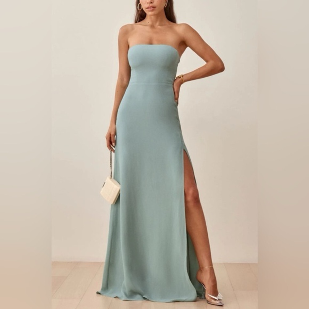 Reformation Light Green Maxi Dress with Spaghetti Straps